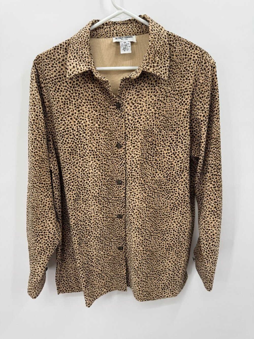 Vintage Alfred Dunner Petite Leopard Cheetah Print Button Down Shirt Blouse Size
